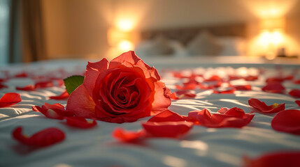 Rose bouquet. Soft focus of a Rose bouquet on a bed, romantic, honeymoon and Valentine's concept. - obrazy, fototapety, plakaty