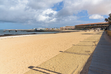 Beach and pier in Corralejo on Fuerteventura
