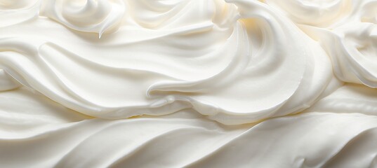 Obraz premium Close up of delicious white natural creamy vanilla yogurt top view on a plain background
