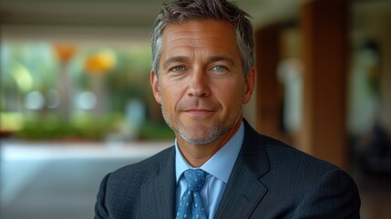 Fototapeta premium Confident businessman in suit with charming smile outdoors
