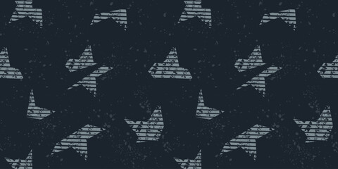 Abstract seamless Grunge stars pattern for sport textile, clothes, wrapping paper. Grey grungy stars on endless dark background. Textured monochrome repeat print.