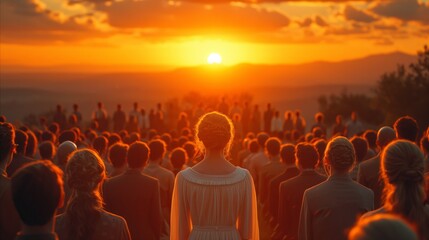 Sunset gathering; People watching the sun set on the horizon together