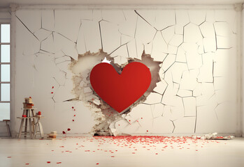 Shattered Love: Heart Breaking Through Wall