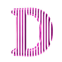 White symbol with purple vertical ultra thin straps. letter d