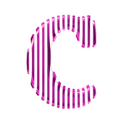 White symbol with purple vertical ultra thin straps. letter c