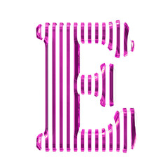 White symbol with purple vertical ultra thin straps. letter e