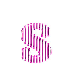 White symbol with purple vertical ultra thin straps. letter s