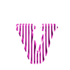 White symbol with purple vertical ultra thin straps. letter v