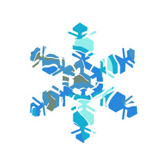 Author's design of white hexagonal vector snowflake made of wavy elements