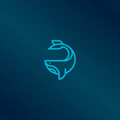 whale monoline logo vector design