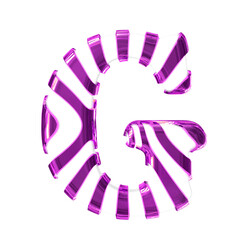 White symbol with purple thin straps. letter g