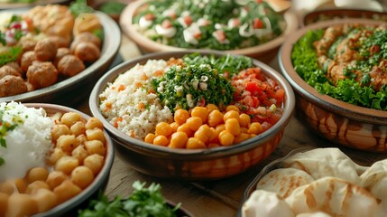 Middle Eastern or Arabic dishes on a light background