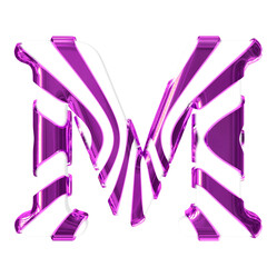 White symbol with purple thin straps. letter m