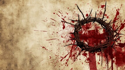 crown of thorns of christ with blood on an old, worn texture with space for text HD - obrazy, fototapety, plakaty
