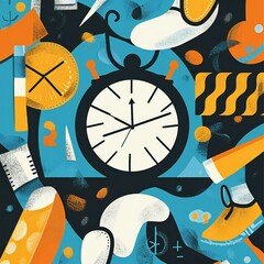 Abstract Composition with Clock and Everyday Objects