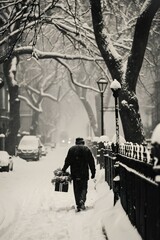Winter Solitude in a Snowy Urban Landscape