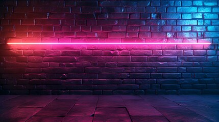 3d rendering of red neon light on a brick wall background.