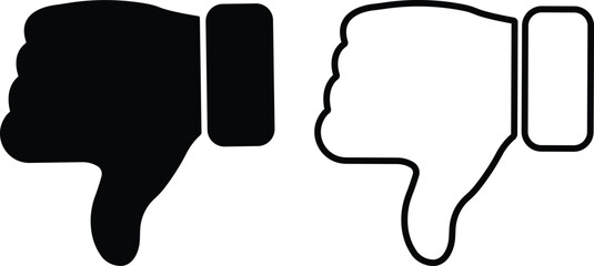 Thumbs down dislike icon in flat, line set isolated on transparent background. hate or dislike for social networks, for apps and websites. Bad choice sign. Disapproval Negative hand sign. Finger down