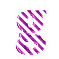 White symbol with thin purple diagonal straps. letter g