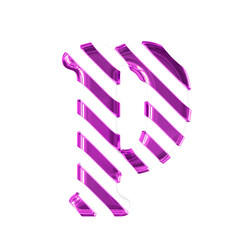 White symbol with thin purple diagonal straps. letter p