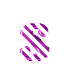 White symbol with thin purple diagonal straps. letter s
