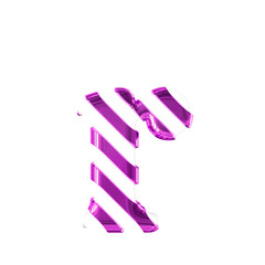 White symbol with thin purple diagonal straps. letter r