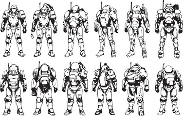 Set Mech Robot. Hand drawn vector illustration