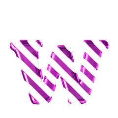 White symbol with thin purple diagonal straps. letter w