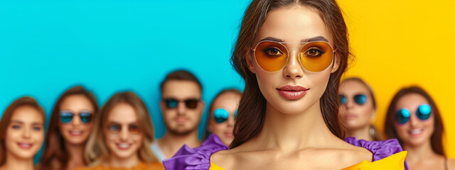 Obraz premium Sunshine Diva, A Vibrant Expression of Style in a Captivating Yellow Dress and Chic Sunglasses