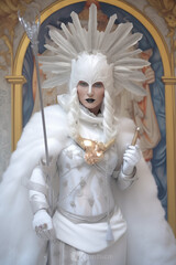 A model dressed as snow queen as a mask for the Venice carnival
