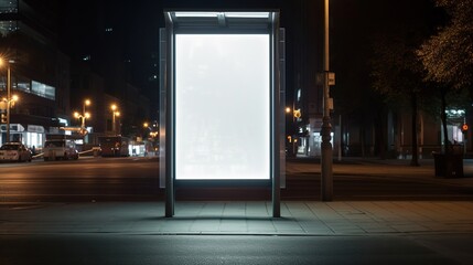 Blank vertical street poster mockup for advertising against night city background.