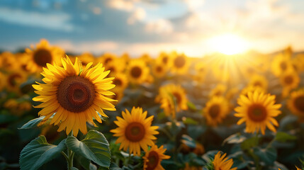 Fototapeta premium A field with sunflowers