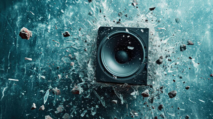 Loudspeaker amidst an icy explosion, capturing the cool vibes of street festivals.