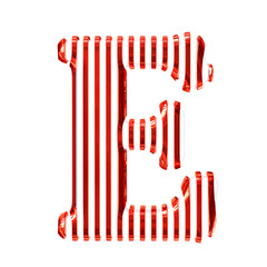 White 3d symbol with red vertical ultra thin straps. letter e