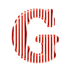 White 3d symbol with red vertical ultra thin straps. letter g