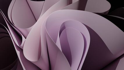 3D Rendering of abstract swirl wavy shape object. For luxurious stylized pink background or wallpaper