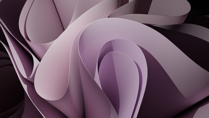 3D Rendering of abstract swirl wavy shape object. For luxurious stylized pink background or wallpaper
