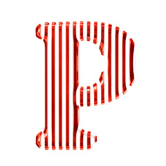 White 3d symbol with red vertical ultra thin straps. letter p