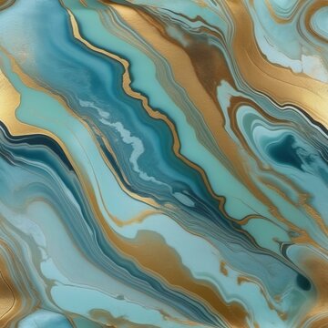 Elegant Turquoise, Blue, Gold Marbled Background Resembling Cut Natural Stone Surface