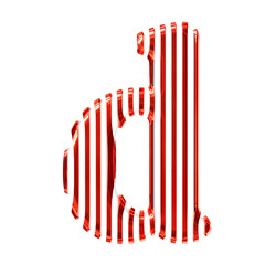 White 3d symbol with red vertical ultra thin straps. letter d