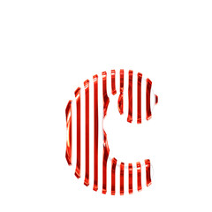 White 3d symbol with red vertical ultra thin straps. letter c