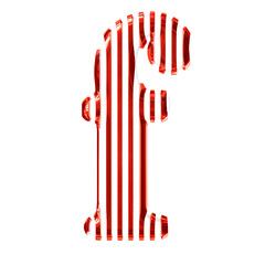 White 3d symbol with red vertical ultra thin straps. letter f