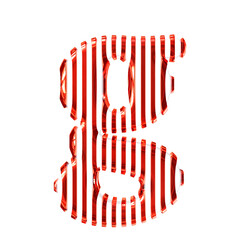White 3d symbol with red vertical ultra thin straps. letter g
