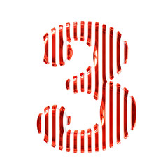 White 3d symbol with red vertical ultra thin straps. number 3