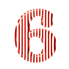 White 3d symbol with red vertical ultra thin straps. number 6