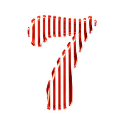 White 3d symbol with red vertical ultra thin straps. number 7
