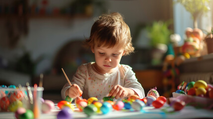 Whimsical Wonderland, A Little Girl Captivated by the Art of Painting Delicate Easter Eggs
