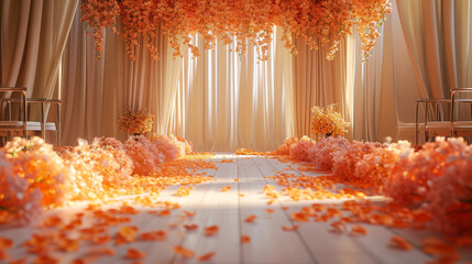 indian wedding stage decoration with flower arrangements - obrazy, fototapety, plakaty