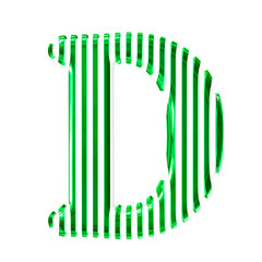 White symbol with green vertical ultra thin straps. letter d