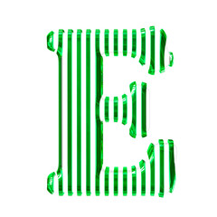 White symbol with green vertical ultra thin straps. letter e